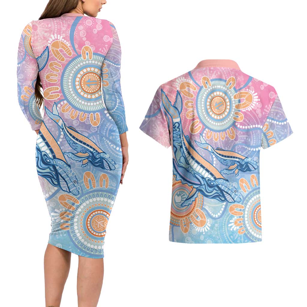 Aussie NAIDOC Week Pastel Couples Matching Long Sleeve Bodycon Dress and Hawaiian Shirt Dreaming Whales