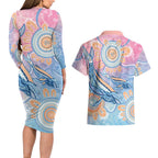 Aussie NAIDOC Week Pastel Couples Matching Long Sleeve Bodycon Dress and Hawaiian Shirt Dreaming Whales