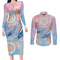 Aussie NAIDOC Week Pastel Couples Matching Long Sleeve Bodycon Dress and Long Sleeve Button Shirt Dreaming Whales