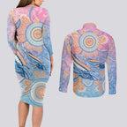 Aussie NAIDOC Week Pastel Couples Matching Long Sleeve Bodycon Dress and Long Sleeve Button Shirt Dreaming Whales