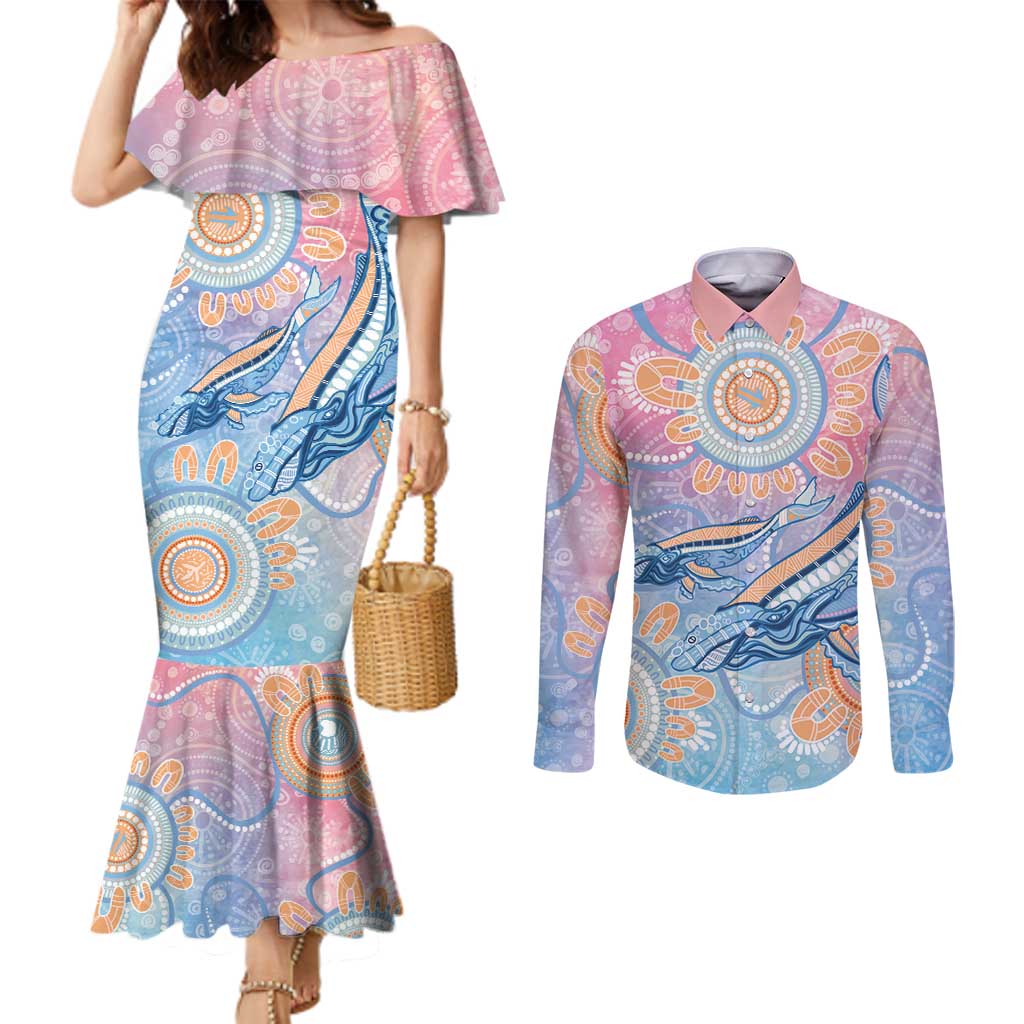 Aussie NAIDOC Week Pastel Couples Matching Mermaid Dress and Long Sleeve Button Shirt Dreaming Whales