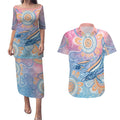 Aussie NAIDOC Week Pastel Couples Matching Puletasi and Hawaiian Shirt Dreaming Whales