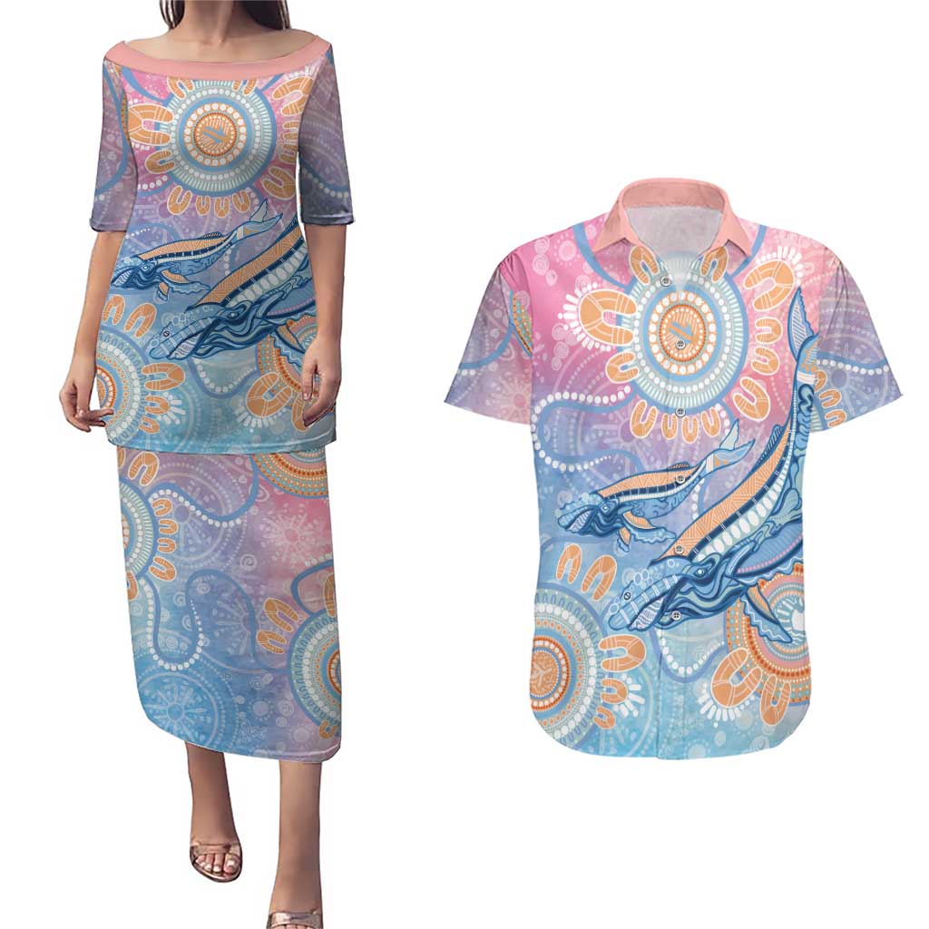 Aussie NAIDOC Week Pastel Couples Matching Puletasi and Hawaiian Shirt Dreaming Whales