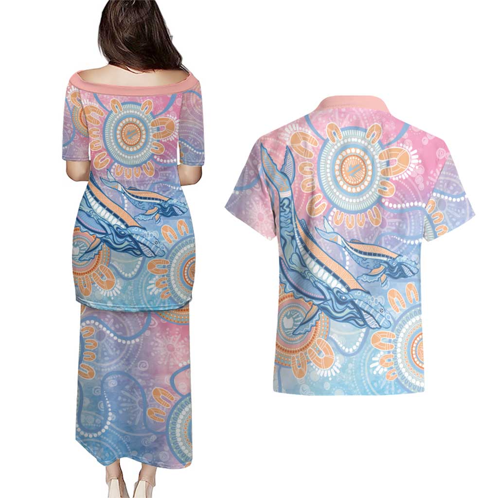 Aussie NAIDOC Week Pastel Couples Matching Puletasi and Hawaiian Shirt Dreaming Whales