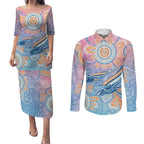 Aussie NAIDOC Week Pastel Couples Matching Puletasi and Long Sleeve Button Shirt Dreaming Whales