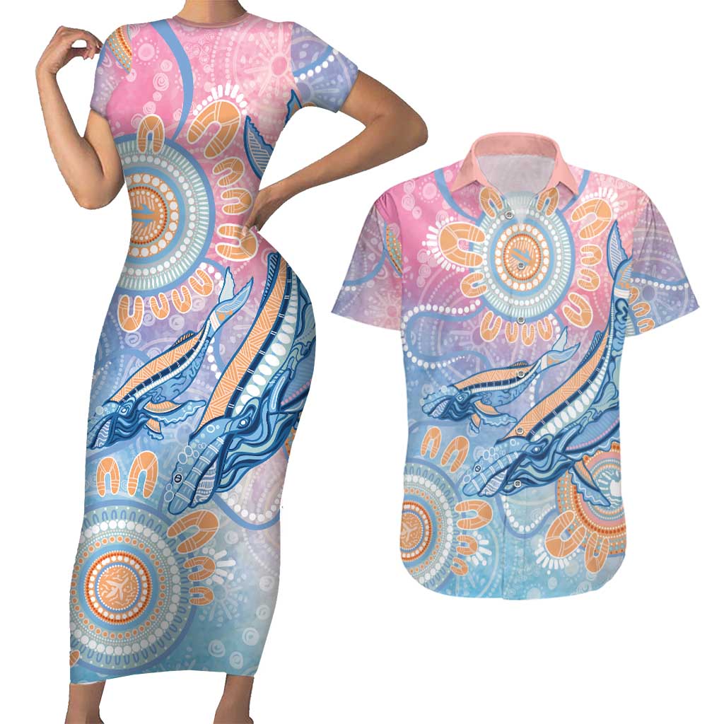 Aussie NAIDOC Week Pastel Couples Matching Short Sleeve Bodycon Dress and Hawaiian Shirt Dreaming Whales