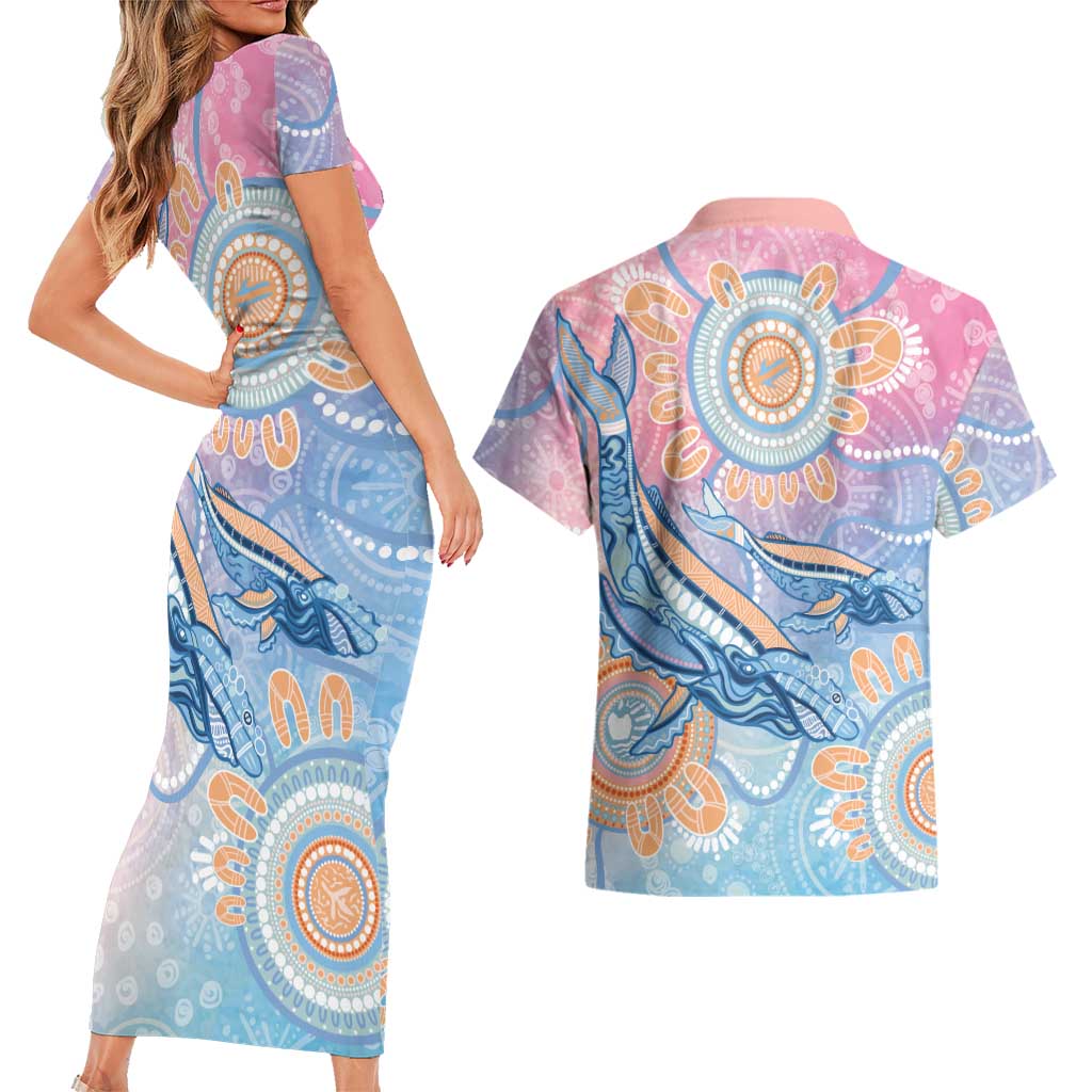 Aussie NAIDOC Week Pastel Couples Matching Short Sleeve Bodycon Dress and Hawaiian Shirt Dreaming Whales
