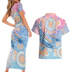 Aussie NAIDOC Week Pastel Couples Matching Short Sleeve Bodycon Dress and Hawaiian Shirt Dreaming Whales