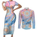 Aussie NAIDOC Week Pastel Couples Matching Short Sleeve Bodycon Dress and Long Sleeve Button Shirt Dreaming Whales