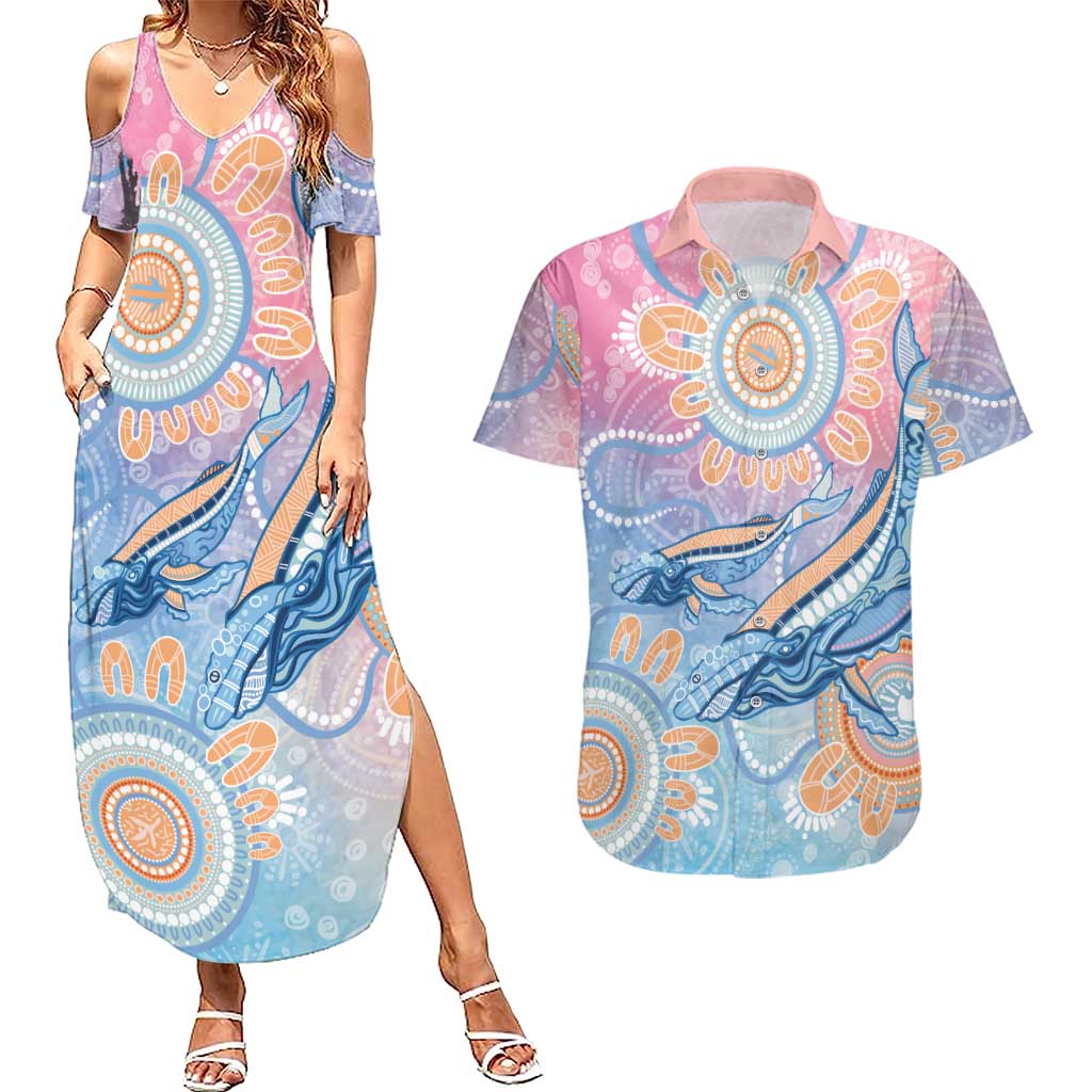Aussie NAIDOC Week Pastel Couples Matching Summer Maxi Dress and Hawaiian Shirt Dreaming Whales