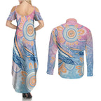 Aussie NAIDOC Week Pastel Couples Matching Summer Maxi Dress and Long Sleeve Button Shirt Dreaming Whales