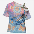 Aussie NAIDOC Week Pastel Cross Shoulder Shirt Dreaming Whales
