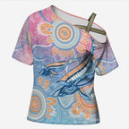 Aussie NAIDOC Week Pastel Cross Shoulder Shirt Dreaming Whales