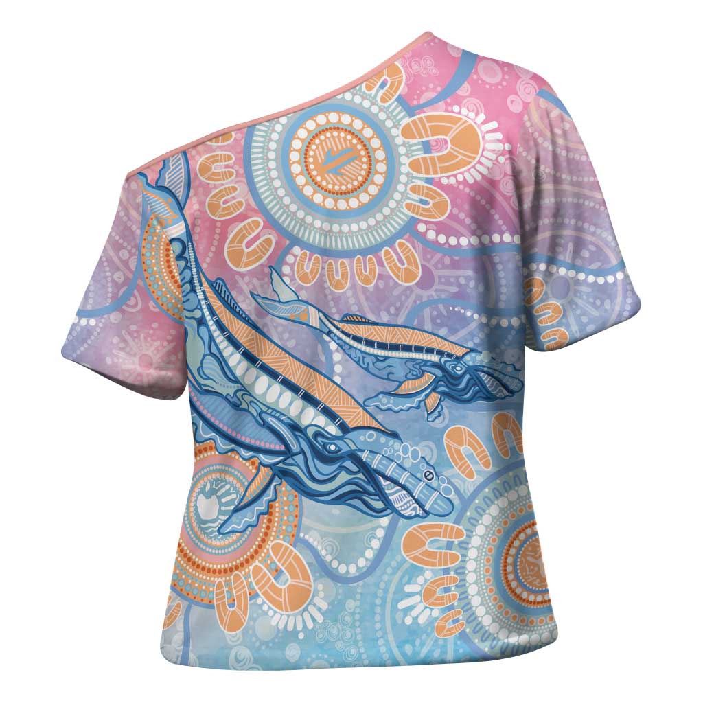 Aussie NAIDOC Week Pastel Cross Shoulder Shirt Dreaming Whales