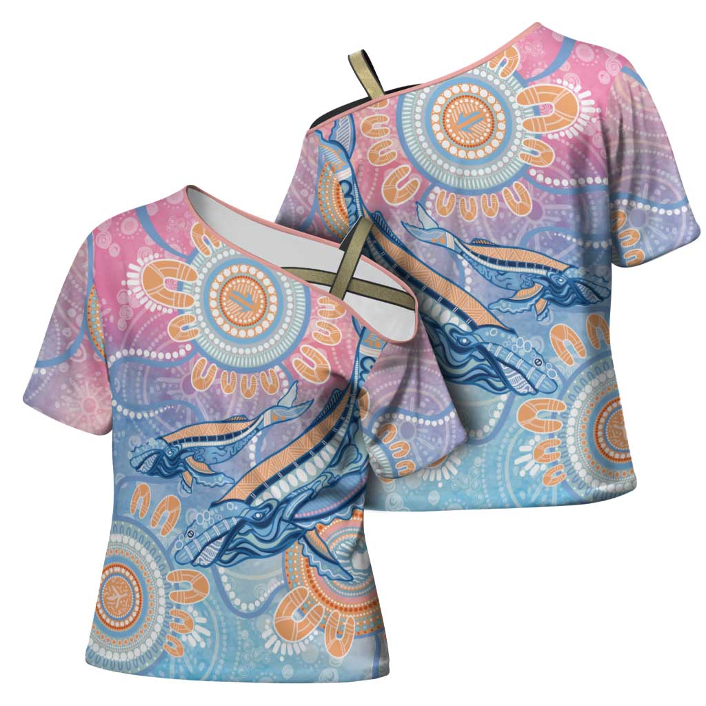Aussie NAIDOC Week Pastel Cross Shoulder Shirt Dreaming Whales