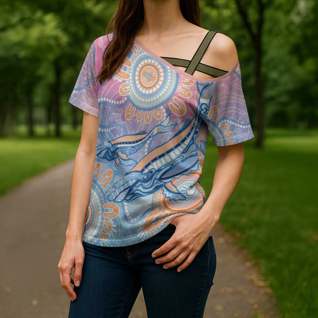 Aussie NAIDOC Week Pastel Cross Shoulder Shirt Dreaming Whales
