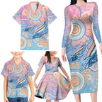 Aussie NAIDOC Week Pastel Family Matching Long Sleeve Bodycon Dress and Hawaiian Shirt Dreaming Whales