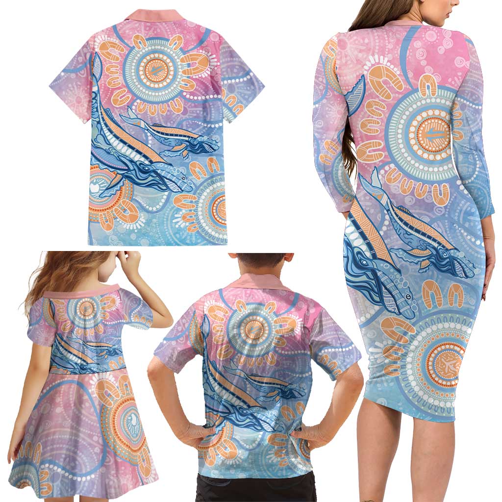 Aussie NAIDOC Week Pastel Family Matching Long Sleeve Bodycon Dress and Hawaiian Shirt Dreaming Whales