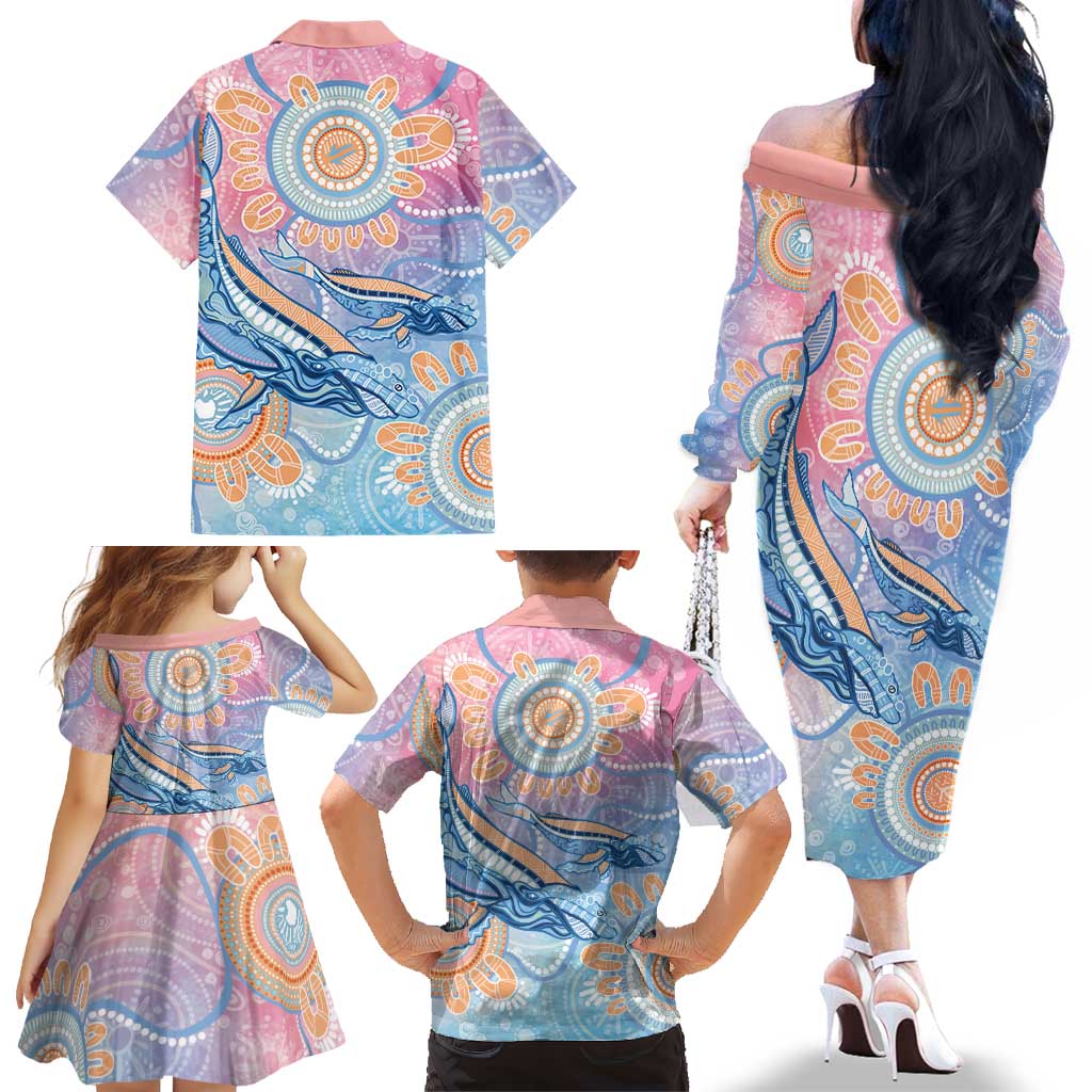 Aussie NAIDOC Week Pastel Family Matching Off The Shoulder Long Sleeve Dress and Hawaiian Shirt Dreaming Whales