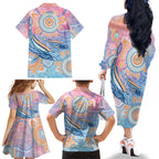 Aussie NAIDOC Week Pastel Family Matching Off The Shoulder Long Sleeve Dress and Hawaiian Shirt Dreaming Whales