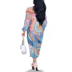 Aussie NAIDOC Week Pastel Family Matching Off The Shoulder Long Sleeve Dress and Hawaiian Shirt Dreaming Whales