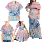 Aussie NAIDOC Week Pastel Family Matching Off Shoulder Maxi Dress and Hawaiian Shirt Dreaming Whales