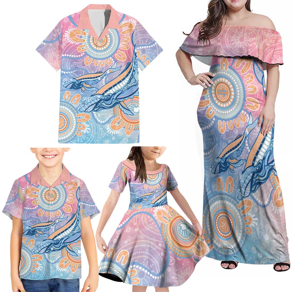 Aussie NAIDOC Week Pastel Family Matching Off Shoulder Maxi Dress and Hawaiian Shirt Dreaming Whales