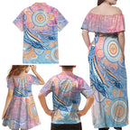 Aussie NAIDOC Week Pastel Family Matching Off Shoulder Maxi Dress and Hawaiian Shirt Dreaming Whales