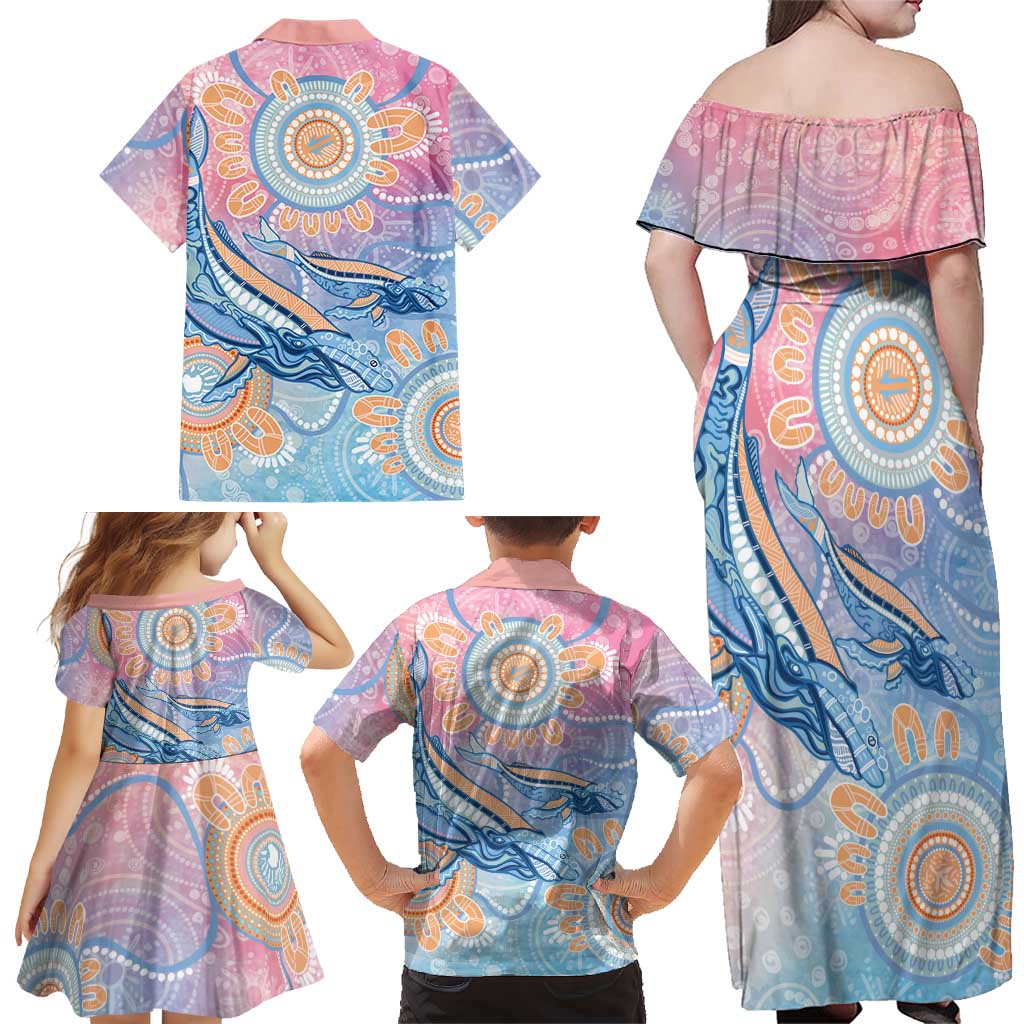 Aussie NAIDOC Week Pastel Family Matching Off Shoulder Maxi Dress and Hawaiian Shirt Dreaming Whales