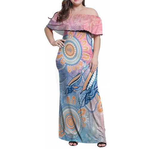 Aussie NAIDOC Week Pastel Family Matching Off Shoulder Maxi Dress and Hawaiian Shirt Dreaming Whales