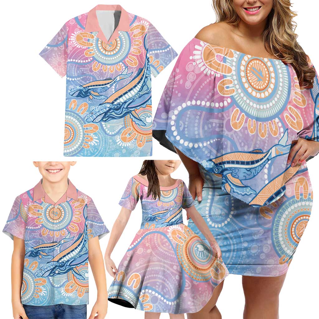 Aussie NAIDOC Week Pastel Family Matching Off Shoulder Short Dress and Hawaiian Shirt Dreaming Whales