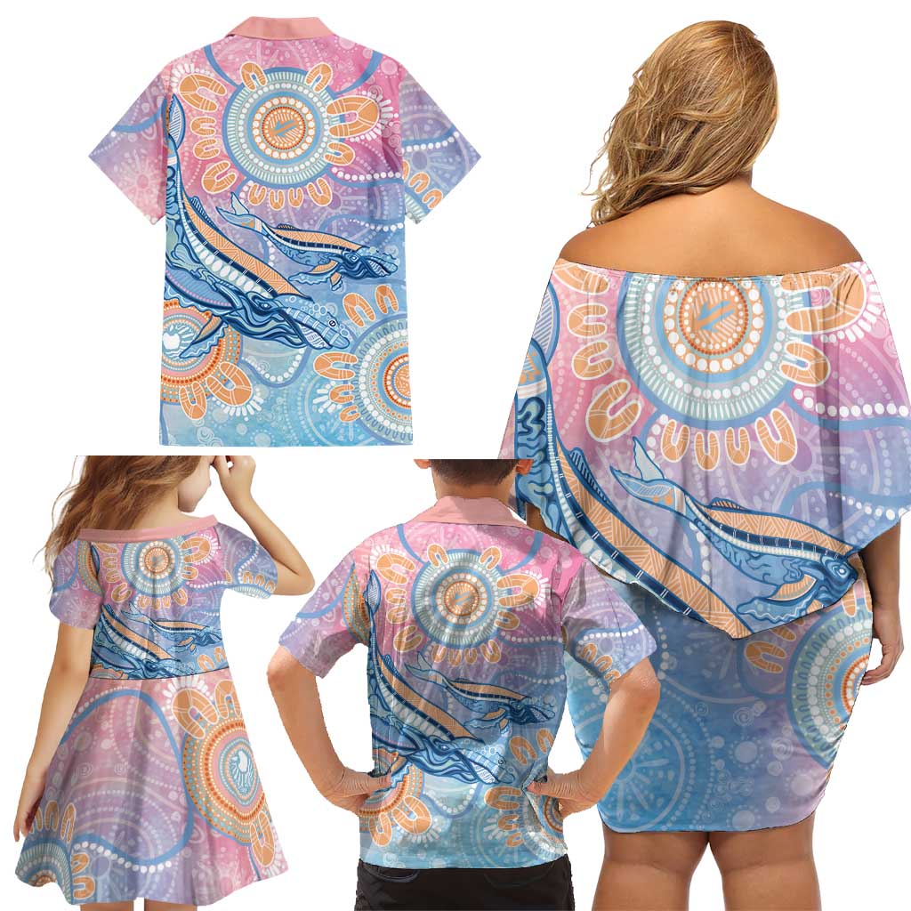 Aussie NAIDOC Week Pastel Family Matching Off Shoulder Short Dress and Hawaiian Shirt Dreaming Whales