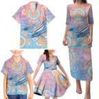 Aussie NAIDOC Week Pastel Family Matching Puletasi and Hawaiian Shirt Dreaming Whales