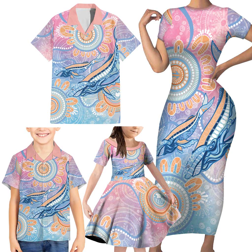 Aussie NAIDOC Week Pastel Family Matching Short Sleeve Bodycon Dress and Hawaiian Shirt Dreaming Whales