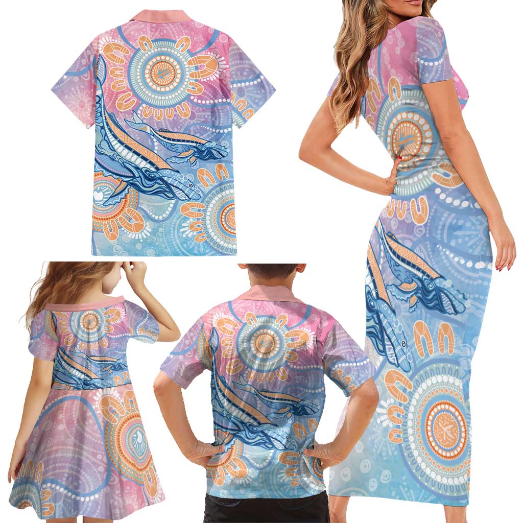 Aussie NAIDOC Week Pastel Family Matching Short Sleeve Bodycon Dress and Hawaiian Shirt Dreaming Whales