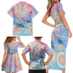 Aussie NAIDOC Week Pastel Family Matching Short Sleeve Bodycon Dress and Hawaiian Shirt Dreaming Whales