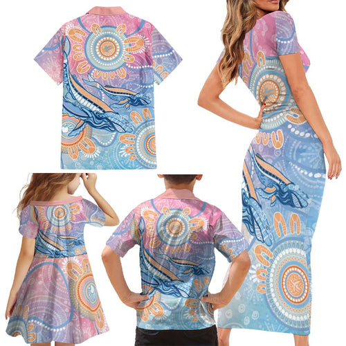 Aussie NAIDOC Week Pastel Family Matching Short Sleeve Bodycon Dress and Hawaiian Shirt Dreaming Whales