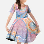 Aussie NAIDOC Week Pastel Kid Short Sleeve Dress Dreaming Whales