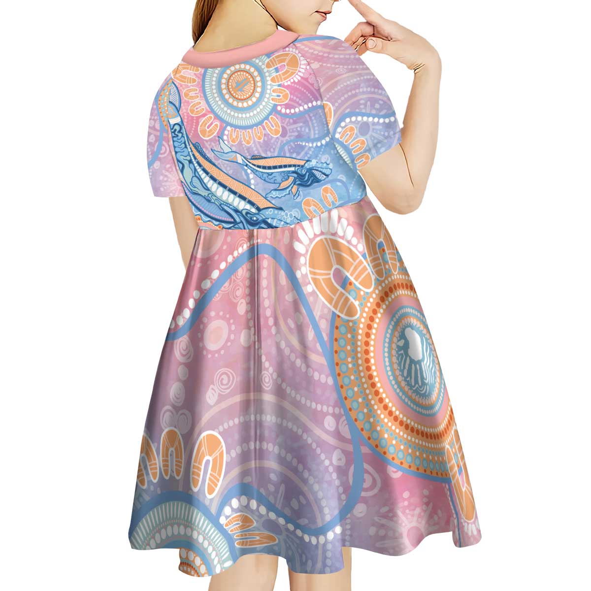 Aussie NAIDOC Week Pastel Kid Short Sleeve Dress Dreaming Whales