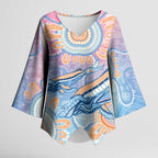 Aussie NAIDOC Week Pastel Kimono Sleeve Blouse Dreaming Whales