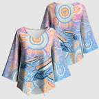 Aussie NAIDOC Week Pastel Kimono Sleeve Blouse Dreaming Whales