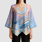 Aussie NAIDOC Week Pastel Kimono Sleeve Blouse Dreaming Whales