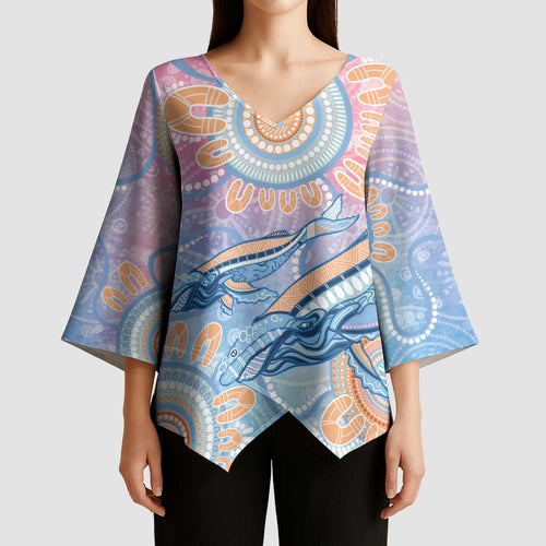 Aussie NAIDOC Week Pastel Kimono Sleeve Blouse Dreaming Whales