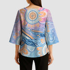 Aussie NAIDOC Week Pastel Kimono Sleeve Blouse Dreaming Whales