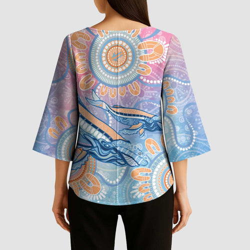 Aussie NAIDOC Week Pastel Kimono Sleeve Blouse Dreaming Whales