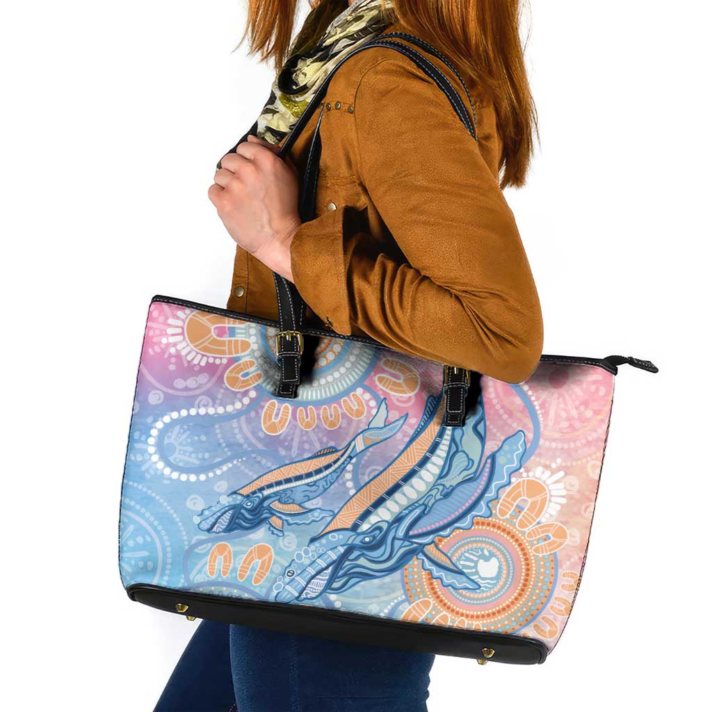 Aussie NAIDOC Week Pastel Leather Tote Bag Dreaming Whales