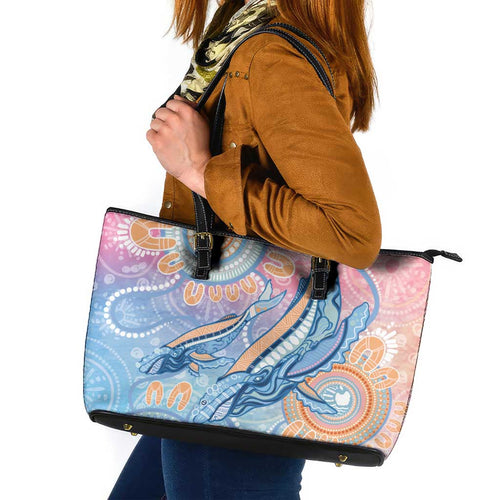 Aussie NAIDOC Week Pastel Leather Tote Bag Dreaming Whales