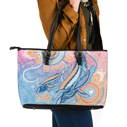 Aussie NAIDOC Week Pastel Leather Tote Bag Dreaming Whales