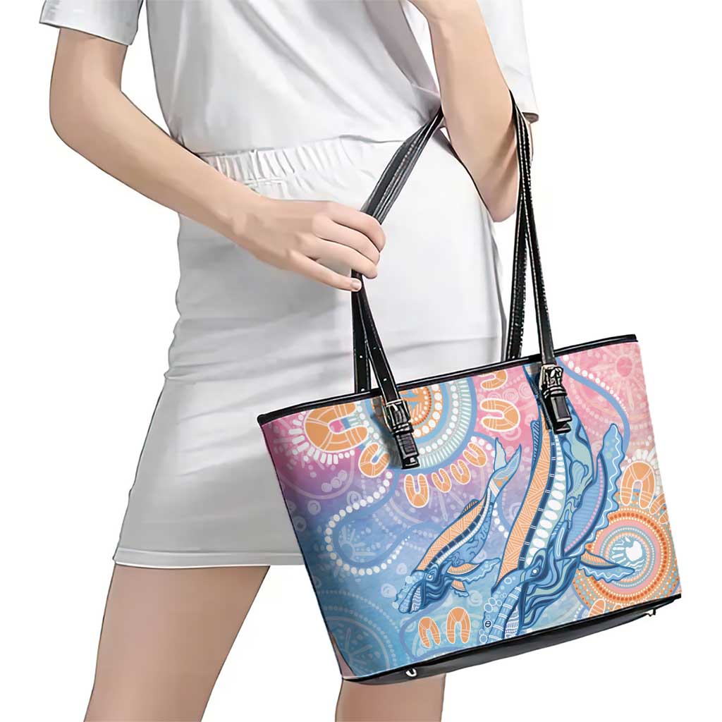 Aussie NAIDOC Week Pastel Leather Tote Bag Dreaming Whales