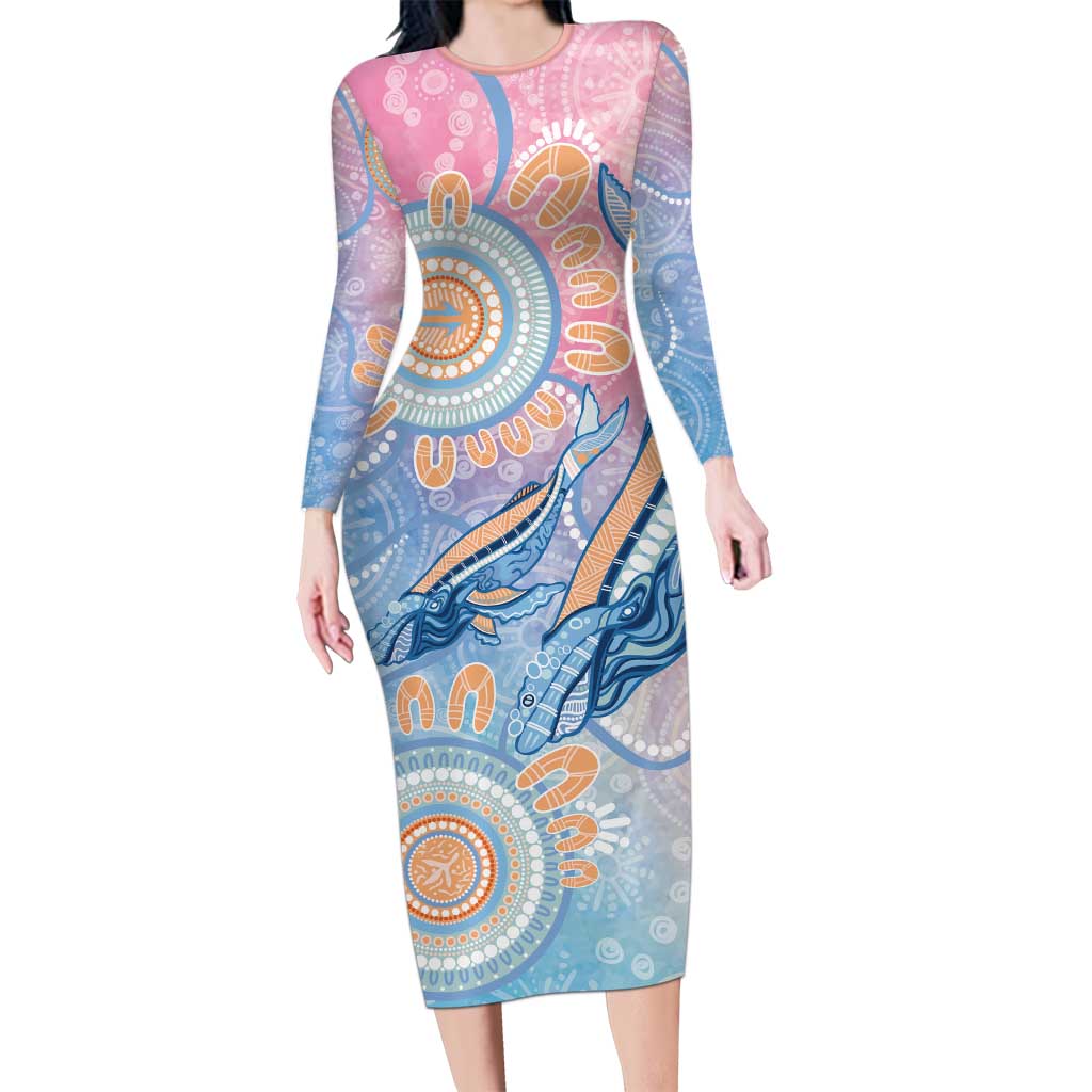Aussie NAIDOC Week Pastel Long Sleeve Bodycon Dress Dreaming Whales
